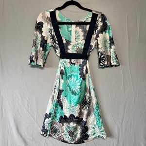 Guess Womens Silk Floral Dress Size 5 HOCO Formal Event Teal Blue White Festival